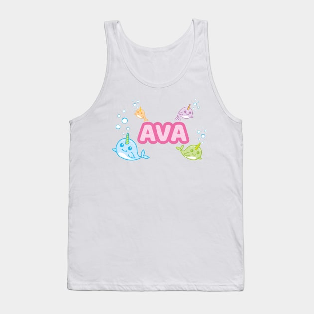 Personalised 'Ava' Narwhal (Sea Unicorn) Design Tank Top by LTFRstudio